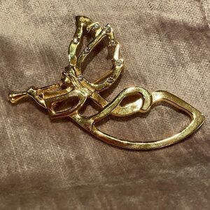 Angel Trumpet Player Brooch Pin With Rhinestone Accents